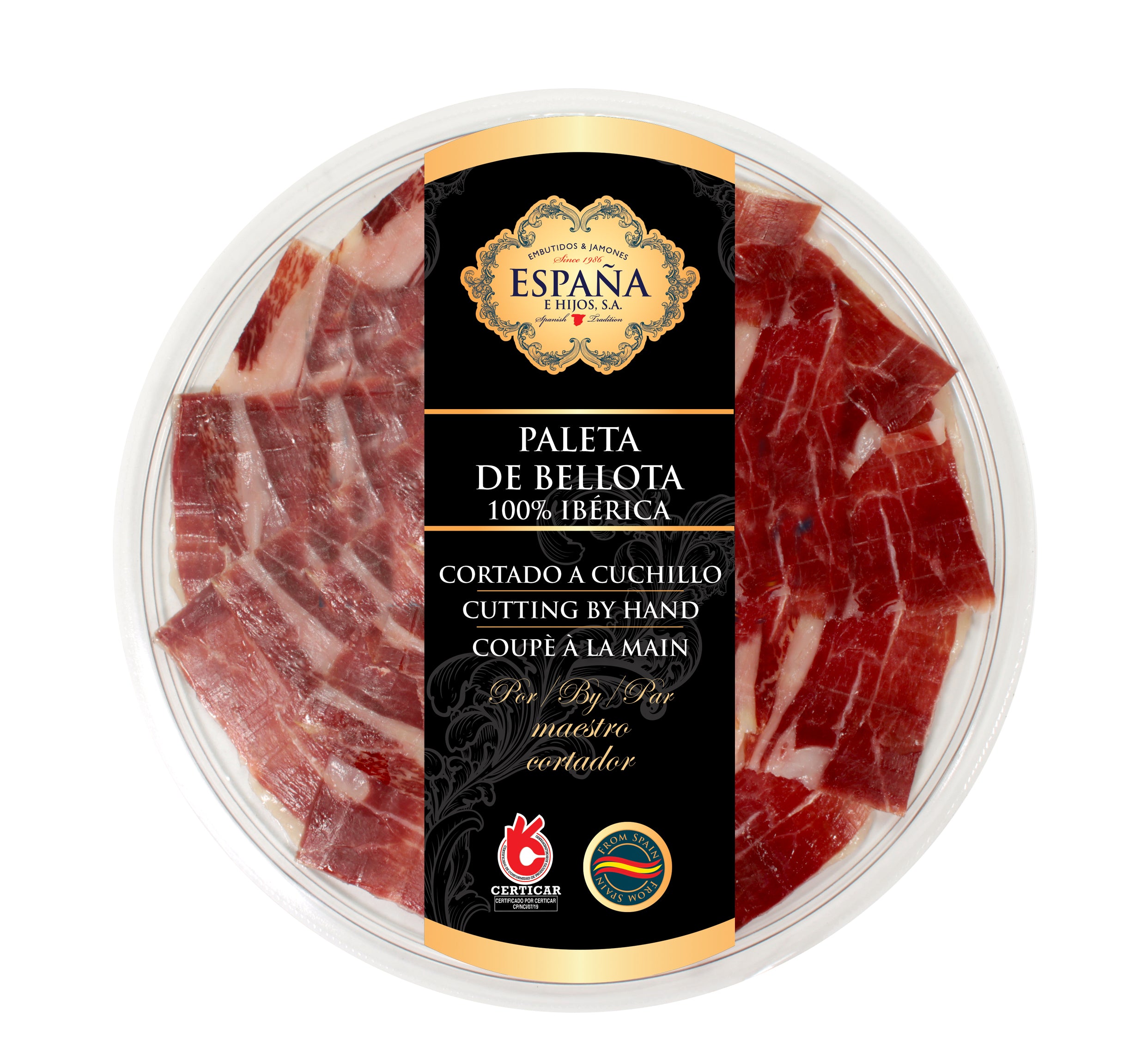 Plate of 100% Iberian Bellota Shoulder Cut with a Knife