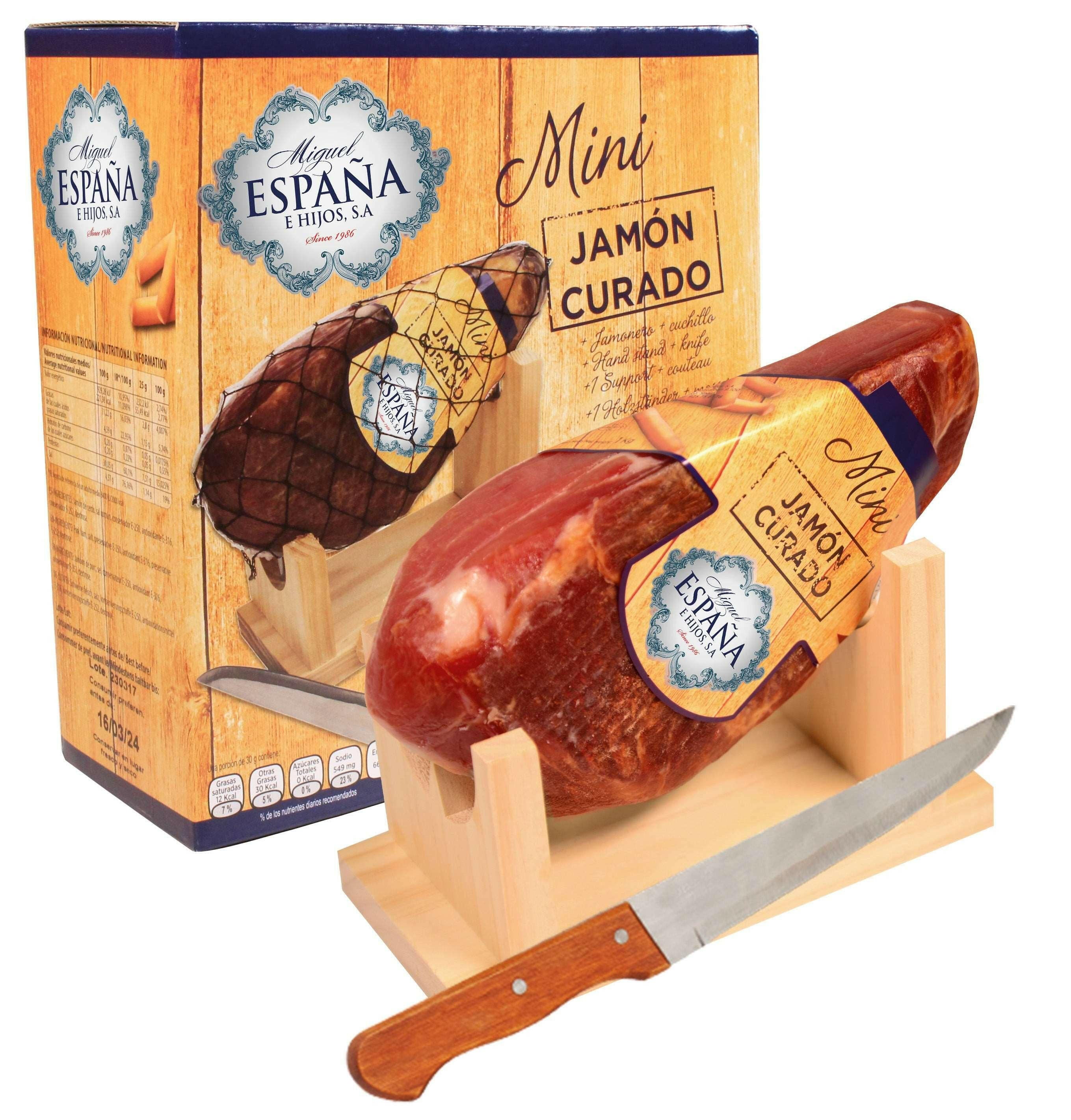 Lote Mini Jamón Curado + Minijamonero + Cuchillo,  ,  Miguel España e Hijos.