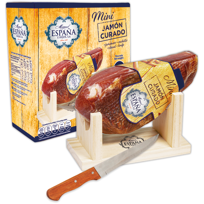 Lote Mini Jamón Curado + Minijamonero + Cuchillo | Miguel España e Hijos